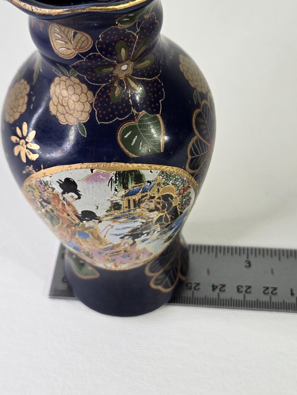 VTG Japanese Satsuma Style Vase Cobalt Blue Gold Hand Painted Geisha Moriage‎ - Picture 14 of 17